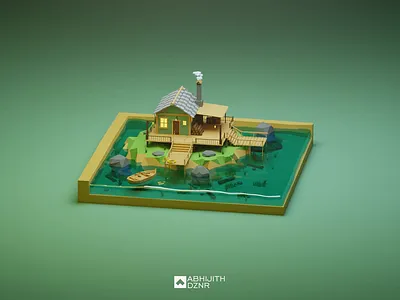 The Island House, Mini World 3d animation blender blender render branding low poly low poly world mini world motion graphics ui