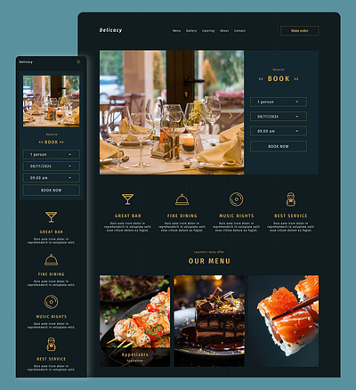 Responsive restaurant website design adaptive design cms restaurant website design conversion focused design design aesthetics digital experience figma design food delivery website landing page design minimalist design mobile friendly design modern web design online reservations online restaurant pixel perfect design responsive design restaurant branding restaurant website seo friendly design uiux design