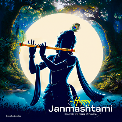 Divine Harmony: Krishna in the Moonlit Forest adobe adobe photoshop artist design designer designer graphic graphic design graphic designer krishna