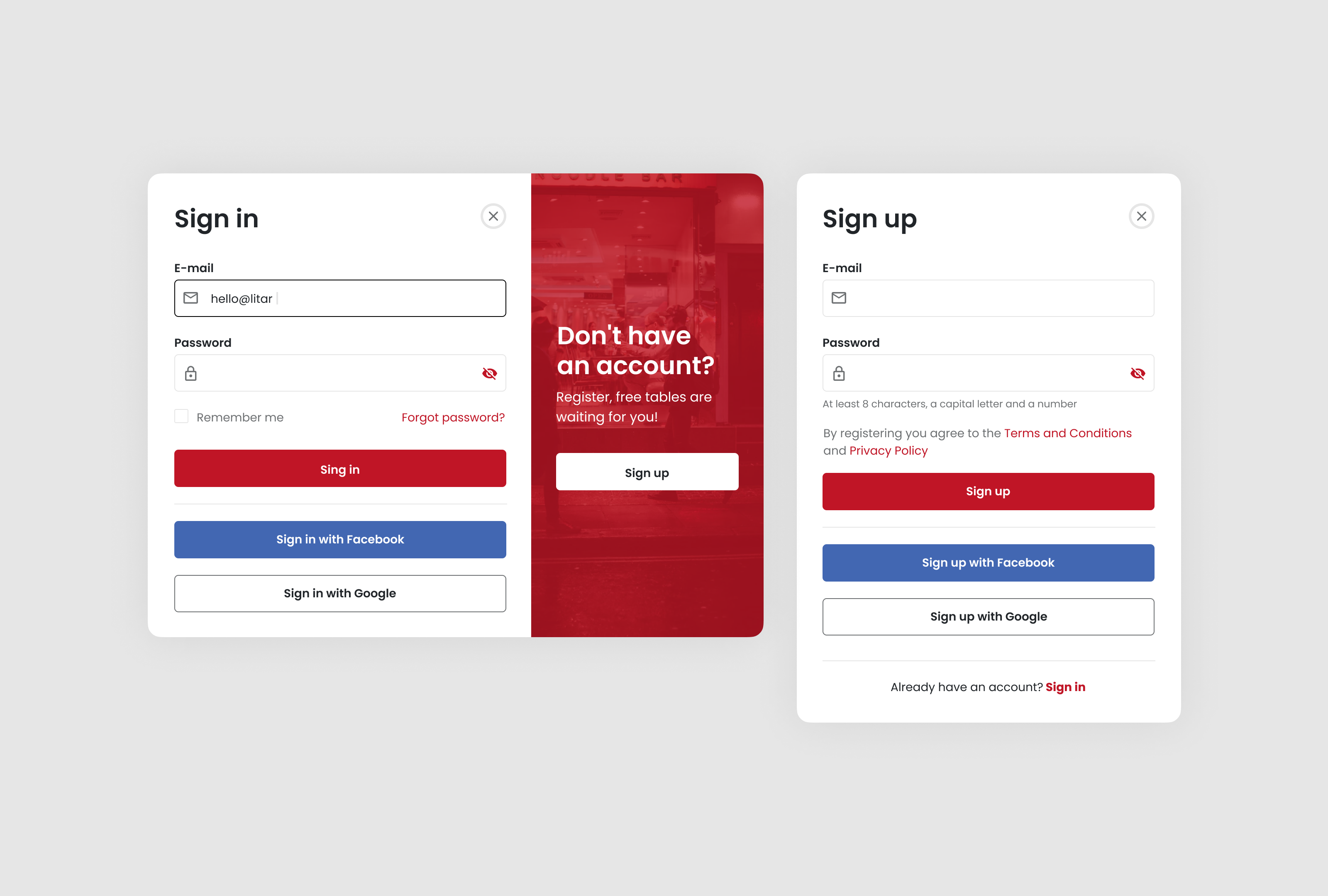 Restaurant Table Reservation Website - Sign in & Sing up