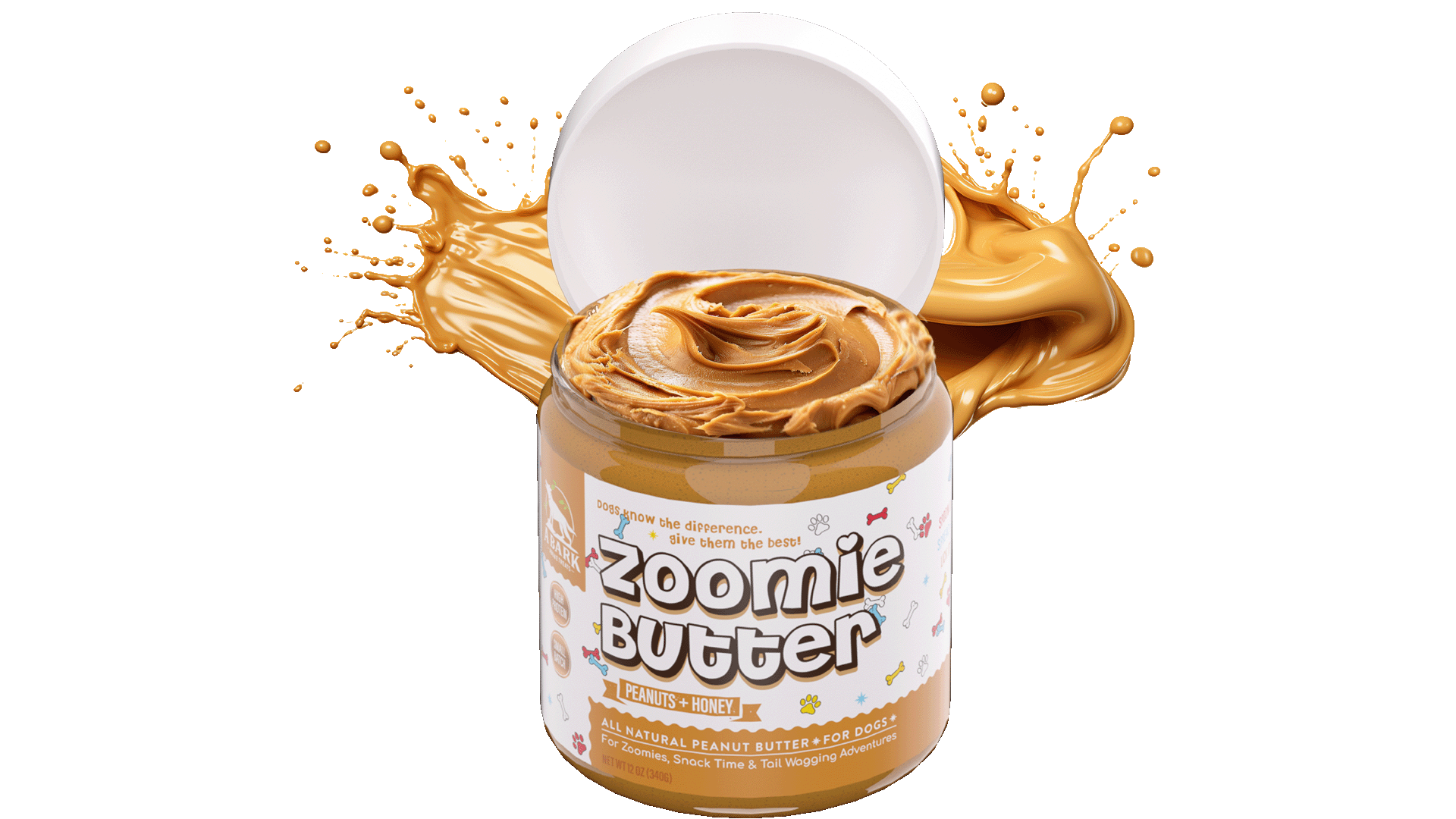 Zoomie dog peanut butter 3d 3d art 4d animation arnold render art branding c4d cinema cinema 4d design digital art dribbble dribbble best shot illustration motion graphics photoshop product product design ui