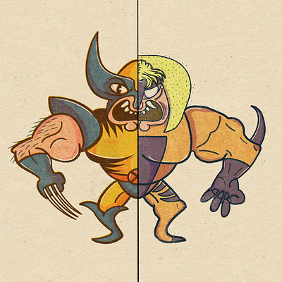 Wolverine/Sabertooth Chris Piascik drawing challenge cartoon graphic design risograph sabertooth vintage wolverine