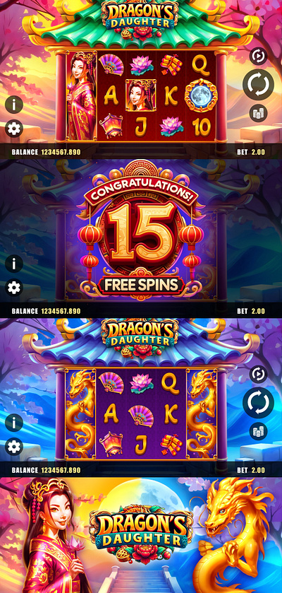 Dragon's Daughter 2d art asian slot casino casino game character design concept art design gambling game design game development graphic design high palma studios igaming illustration logo slot slot game slot game development slots ui