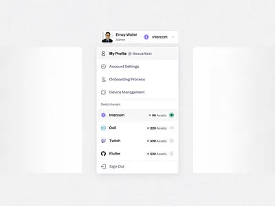 Tenant switching dropdown dropdown minimal design profile dropdown ui