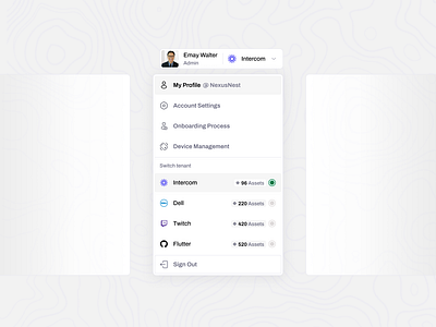 Tenant switching dropdown dropdown minimal design profile dropdown ui