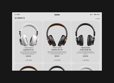 Santino - Products Page-Style Test branding design e commerce ecommerce headphones inspiration landing page products products page shop ui ux website