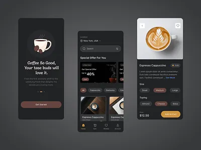 Coffee Shop Mobile App app app ui bean coffee coffee coffee app food app minimalist mobile ui moile app product design shop store trendy trendy mobile app ui