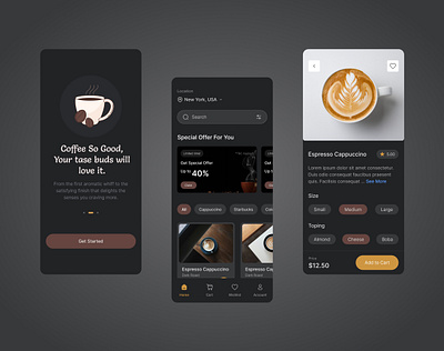 Coffee Shop Mobile App app app ui bean coffee coffee coffee app food app minimalist mobile ui moile app product design shop store trendy trendy mobile app ui