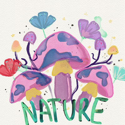 Watercolour mushrooms colourful gradient magic mushrooms nature watercolour