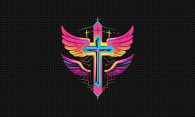 Cool Surrealist Cross with Wings D1 canva design graphic design illustration