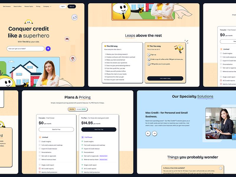 Credit Ready home page design ai artificial intelligence b2b b2c brand identity chatbot fintech mascot product design ui ux web design website design