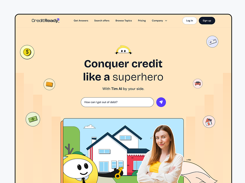 Credit Ready home page interactions ai animation b2b b2c branding chatbot fintech illustration interaction motion product design scroll animation ui ux