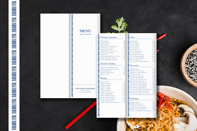 Menu Indochine asian blue menu mockup restaurant white