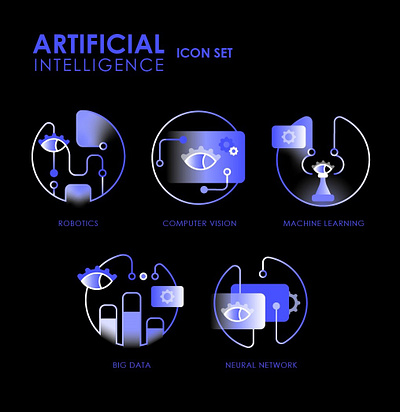 Artificial intelligence icon set adobe illustrator ai artificial intelligence big data computer vision design icon icons illustration it machine learning neural networks robotics