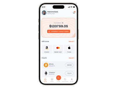 Joinbada Home screen cyptocurrency fintech giftcards homescreen product design uidesign uxdesign