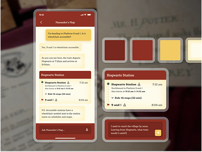 Harry Potter Universe POC: Navigating with Marauder’s Map (2) branding chat conversation chatbot commute genai harry potter mobile transportation travel travel assistant trip planning ui ux