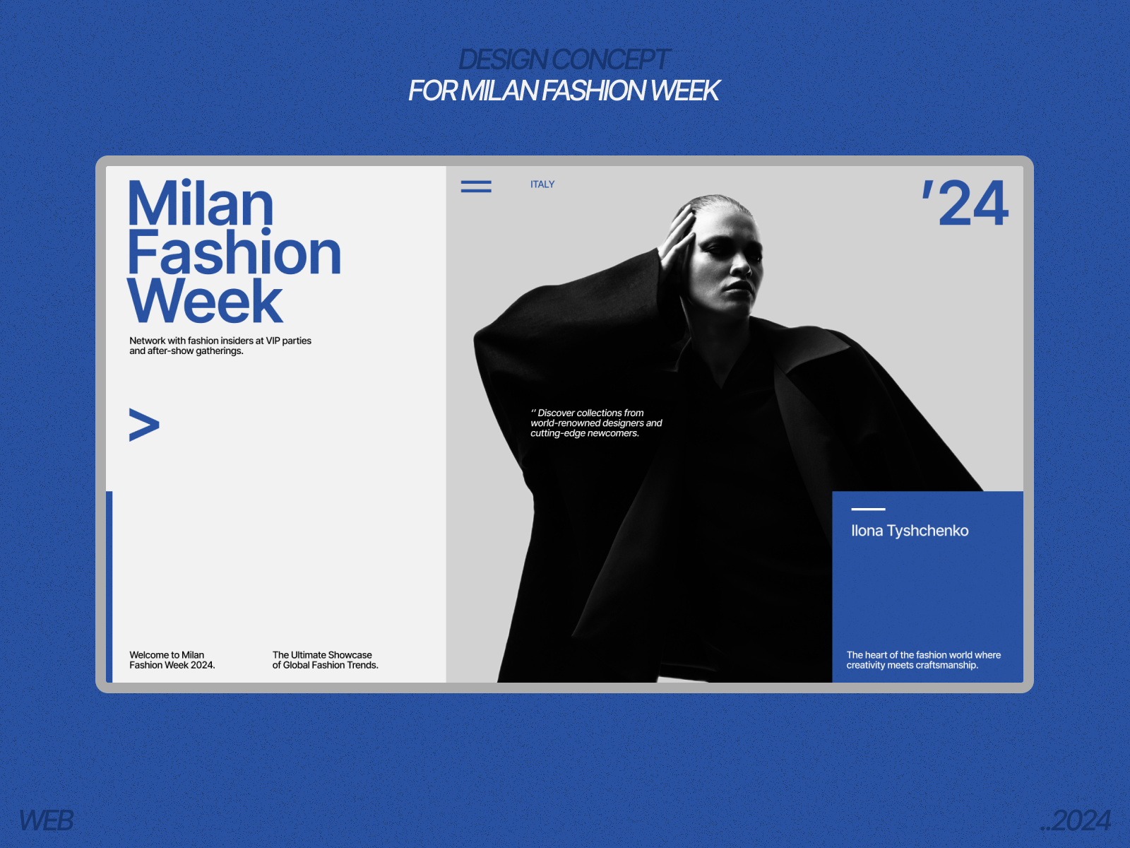 Example of The design concept page is dedicated to Fashion Week in Milan