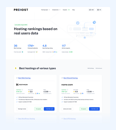 Hosting comparison engine. Rankings and reviews. landing page ui ui design ux ux design web design webdesign website