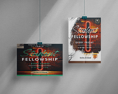 Student Fellowship: Growing in Faith Together alley brick browns christian church cross design event fellowship graphic design illustration neon poster wall youth student