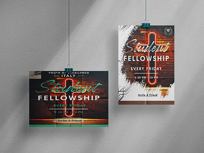 Student Fellowship: Growing in Faith Together alley brick browns christian church cross design event fellowship graphic design illustration neon poster wall youth student