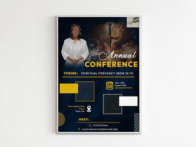 The Gathering: Annual Church Convention bible blue christian church clouds conference design event fire graphic design icons illustration poster shapes smoke sword white yellow