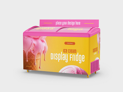 Ice Cream Display Fridge advertising chiller cold display equipment fridge glass ice ice cream logo market mockup mockups refrigerator shop shop fittings wheels window