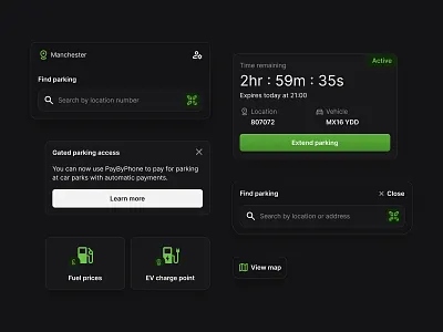 UI Components app cards components concept dark mode design interface ios minimal parking redesign ui ux visual design