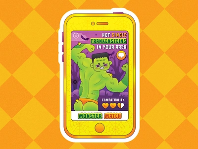 Hot Single Frankensteins in Your Area art bats colorful design flat frankenstein funny halloween happy halloween horror movie illustration illustrator landscape monster monster lovers phone sticker texture ui vector