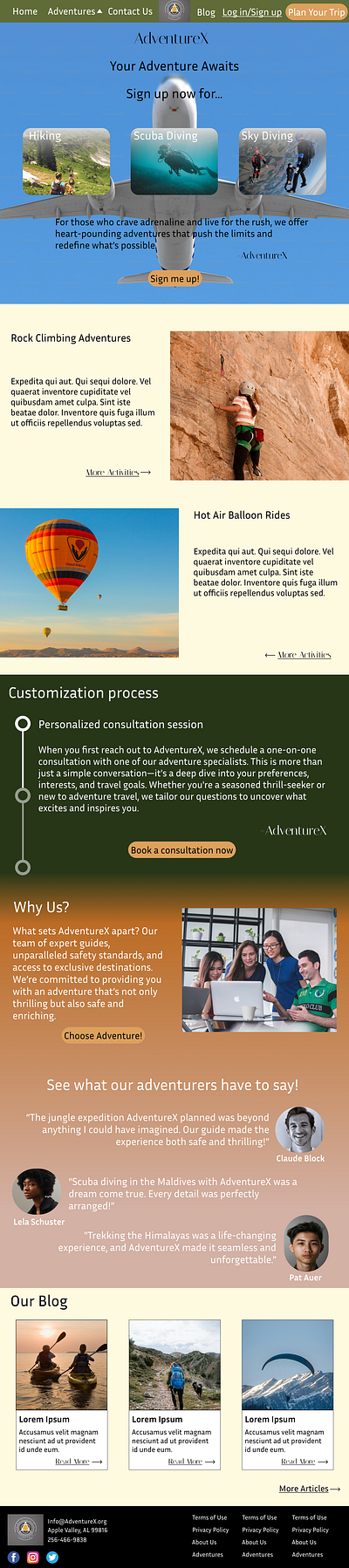 Landing page for adventure travel agency landing page ui ux web design