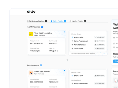 [Projects] → Ditto Customer Dashboard 02 3d card dashboard ditto health card insurance policies product design web design