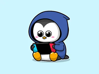 Little Penguin blue cartoon character character design chibi cute game games hoodie illustration nintendo nintendo switch penguin play playing switch vector