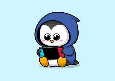 Little Penguin blue cartoon character character design chibi cute game games hoodie illustration nintendo nintendo switch penguin play playing switch vector