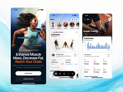 Jeam - Fitness Trainer App activity calories chart clean ftiness gym health homepage mobile mobile app running sports tracker training ui design uiux wellness workout