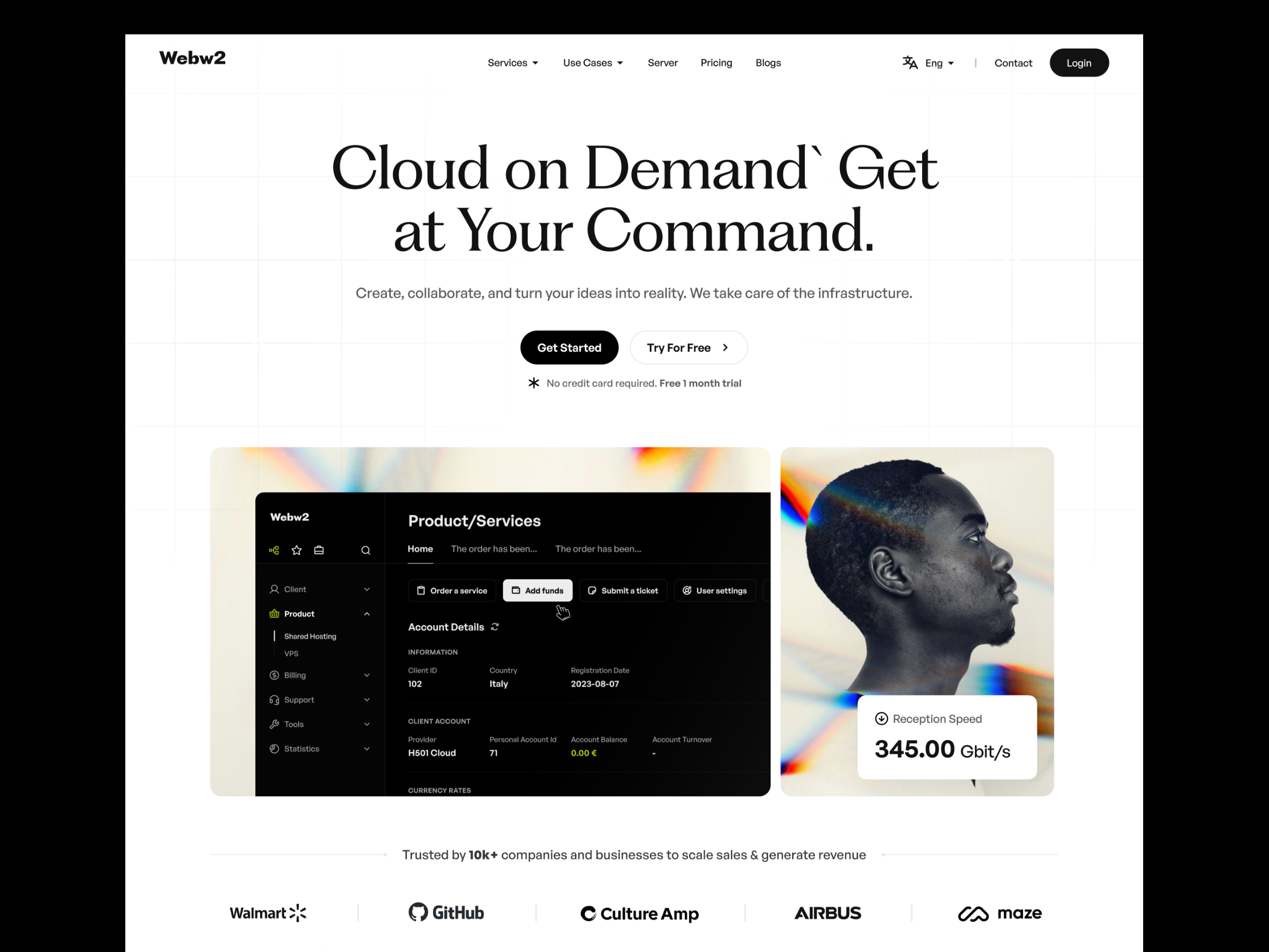 Example of Landing page for Cloud Server