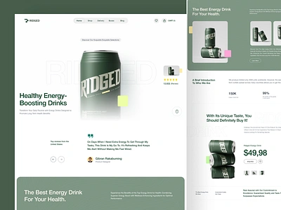 Ridged - Energy Drink eCommerce Concept agency branding digital drink ecommerce elementor framer green landing marketing online page product shop template theme ui webflow website wordpress