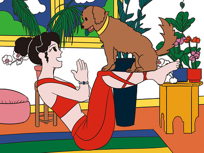 Happy Yoga Time artwork character dog drawing fitness graphic design health home house illustration korean pet puppy yoga