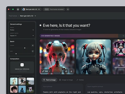 Eve - AI Image Generator Dashboard ai ai generator ai image generator artificial intelligent creator eps image creator image generator machine learning plugin product design prompt ps ui uiux