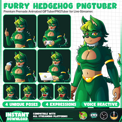 Furry Hedgehog PNGTuber & GIFTuber Model | Female Furry PNGTuber hedgehog model