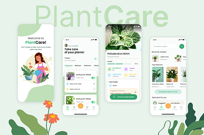 PlantCare app_ keep your plant health app graphic design green illustration love plant mobile app plant uiux design