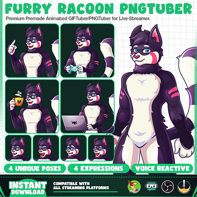 Furry Racoon Premade PNGTuber & GIFTuber Model | Racoon PNGTuber furry racoon