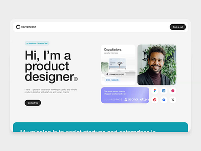 COZYDIADORA - Personal Portfolio Website animation branding clean figma framer landing page landing page animation modern personal branding personal landing page personal portfolio personal web personal website portfolio portfolio site portfolio website ui webflow website animation website design