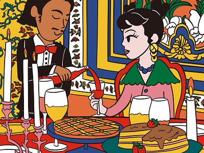 a dinner at a hotel Illustration artwork character dinner drawing graphic design hotel illustration korean luxury restraunt wine