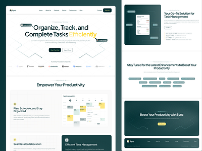 Sync - Task Management SaaS Landing Page app branding clean design design illustration landing page minimalist mobile modern ui product design project management saas task management ui uidesign uiux user interface ux design web design website