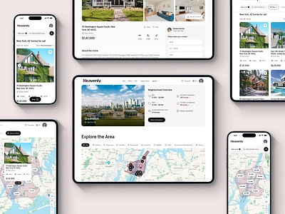 Heavenly - Real Estate Website UI UX Design apartment rent home page landing page mobile app mobile dashboard mobile responsive property management property rent real estate real estate agency real estate app real estate landing page real estate web real estate website responsive design ui web design web responsive website website design