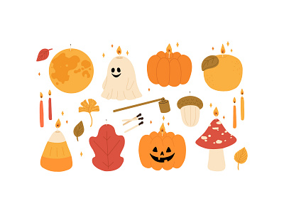 Autumn candles set 2 aromatic autumn candle cartoon character concept cute design fall flat halloween illustration scent vector wax