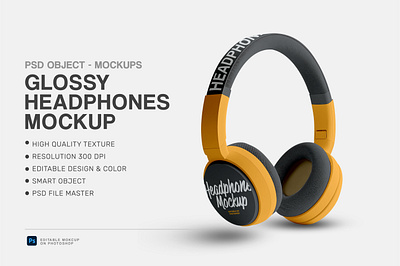 Glossy Headphones Mockup bass