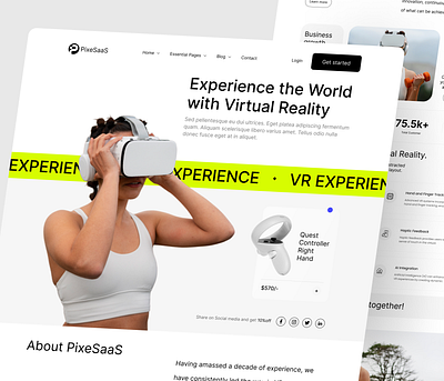 PixeSaaS - Virtual Reality AR Company Landing Page Website apple design apple vision pro ar augmented reality company design home page landing page oculus spatial ui tech technology ui ux virtual reality vr web web design website website design