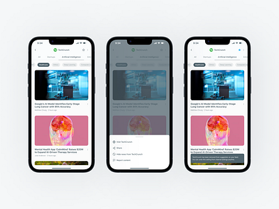 Feed personalization · Channel management · Agah block chip design feed feedback interaction ios iphone menu mockup navigation news search share sheet social toast ui ux web