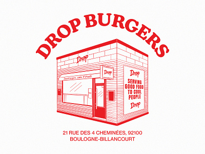 Drop Burgers - T-shirt Design badge branding burger branding burger joint burger shop clothing design design graphic design illustration logo merchandising restaurant illustration restaurant merch restaurant t shirt t shirt design typography vector