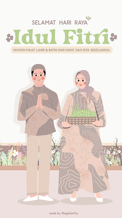 Character Illustration for Eid Adha Dita & Dayat 2024 character illustration